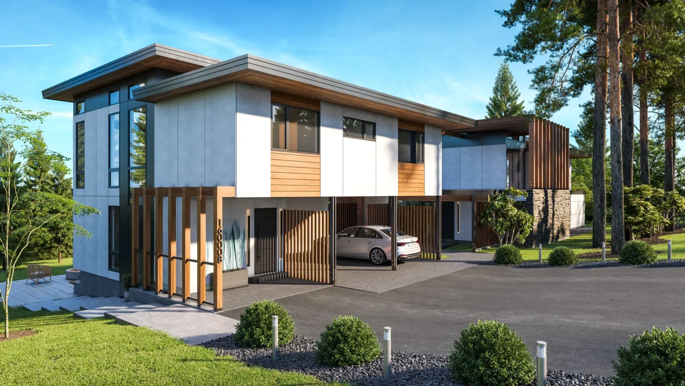 Stunning exterior of a luxury home featuring elegant architecture, manicured landscaping, and large windows for natural light.