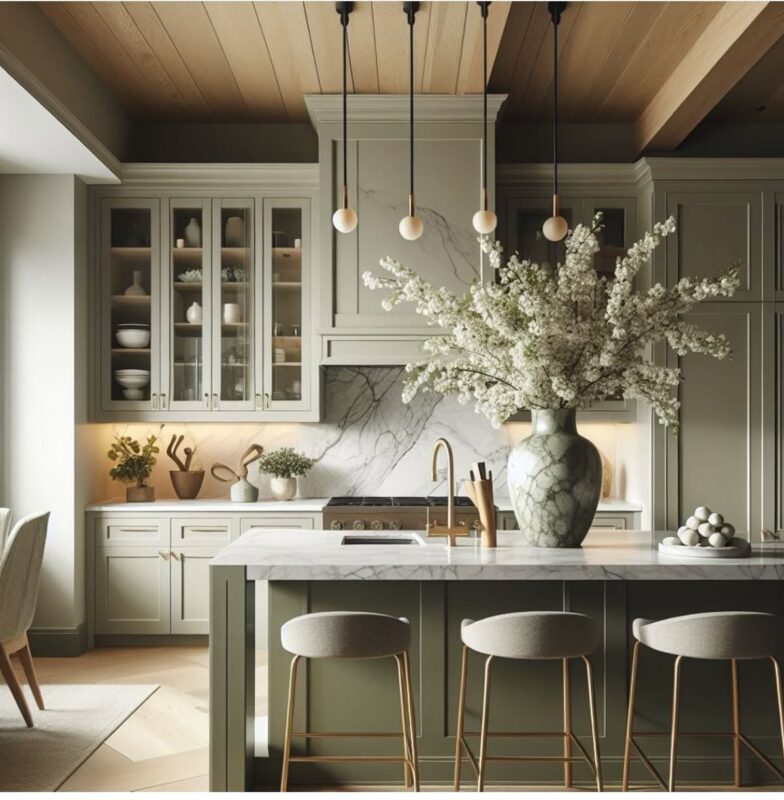 Close-up of kitchen remodel details—brass fixtures, quartz surfaces, and elegant lighting accents